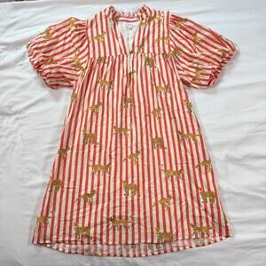 THML striped cheetah print puff sleeve mini dress 100% cotton womens medium